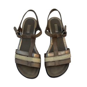 ECCO Sandals Taupe Silver Buckle Strap Sz. 36